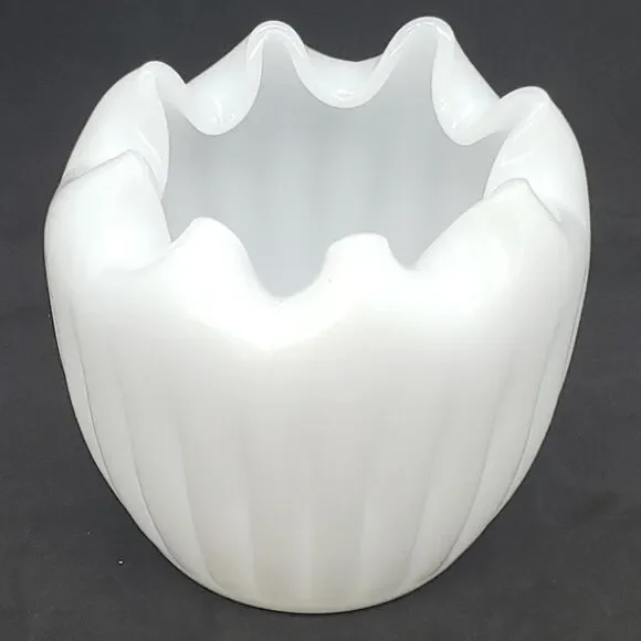 Translucent Milk Glass Rose Bowl with Ruffled Edge - Picture 6 of 7